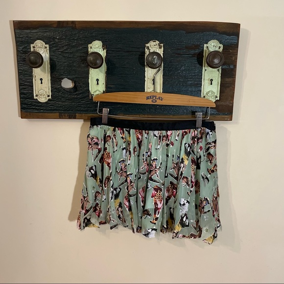 Diesel Mint Green Abstract Cowboy Print Sheer Mini Skort Size 29 - Picture 5 of 16